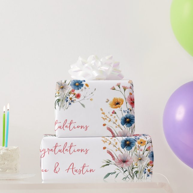 Rote Wildblumen Hochzeit/Dusche Glückwunsch Geschenkpapier (Partygeschenke)