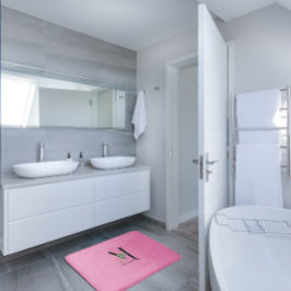 Rote Wildblumen in Aquarellfarbe, Monogramm pink Badematte