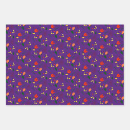 Rote Wildblumen lila Musterpapier Geschenkpapier Set