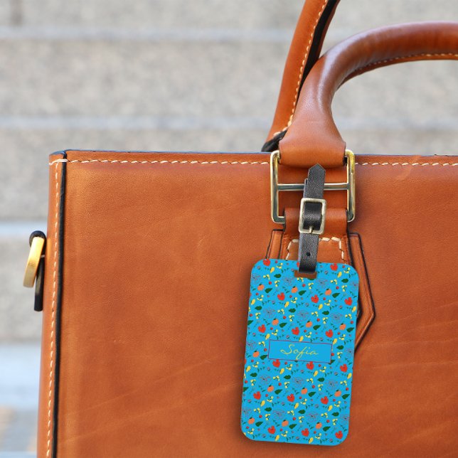 Rote Wildblumen Türkisches Muster Gepäckmarke Gepäckanhänger (Von Creator hochgeladen)