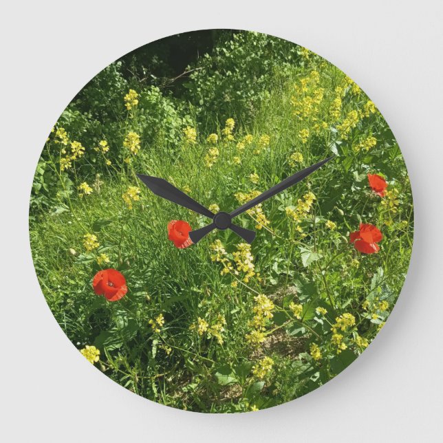 Rote Wildblumen-Wanduhr Große Wanduhr (Vorderseite)
