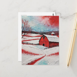 Rote Winter Scheune Postkarte