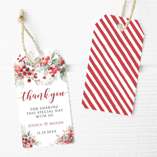 Rote Winterbeeren Weihnachten Vielen Dank für Ihre Geschenkanhänger (Von Creator hochgeladen)