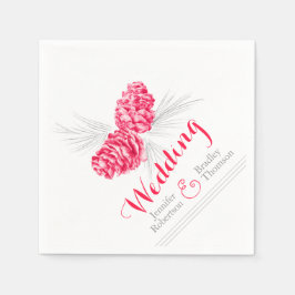 Rote Winterkiefernzapfen Art Hochzeitszettel Serviette