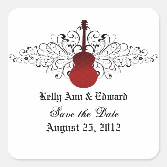 Rote Wirbel Gitarre Save the Date Stickers (Vorderseite)