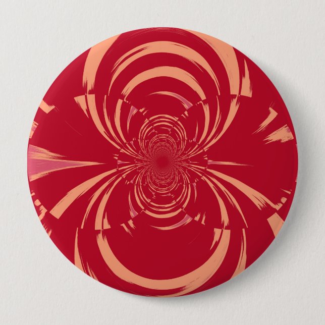 Rote Wirbel Retro Art Deco Button (Vorderseite)