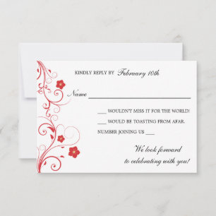 Rote Wirbel und Blume-Antwortkarten Einladung