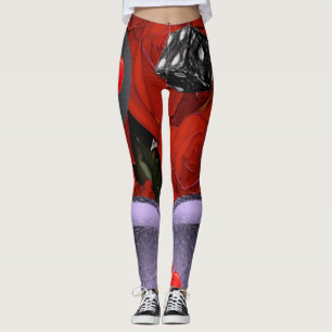 rote Würfel schwarze Strumpfhosen Leggings lang