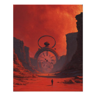 Rote Wüsten-Uhr-Portalkunst im surrealen Fantasy-S Poster