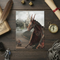Rote Wyvern-Drachenritter-Burg-Landschaft