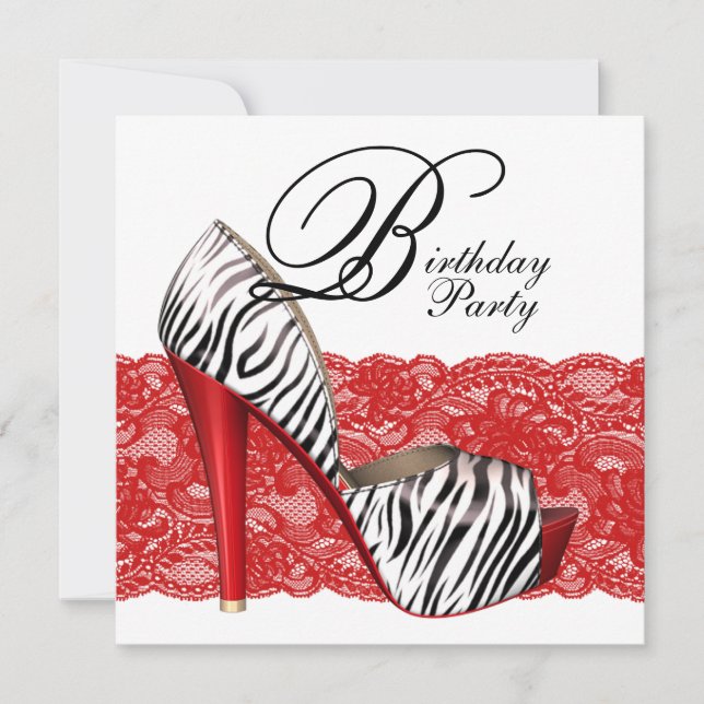 Rote Zebra-Party Einladungen mit High Heel Shoes (Vorderseite)