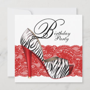 Rote Zebra-Party Einladungen mit High Heel Shoes