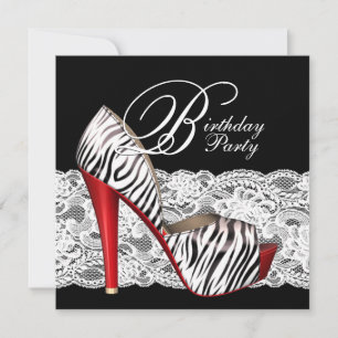 Rote Zebra-Party Einladungen mit High Heel Shoes