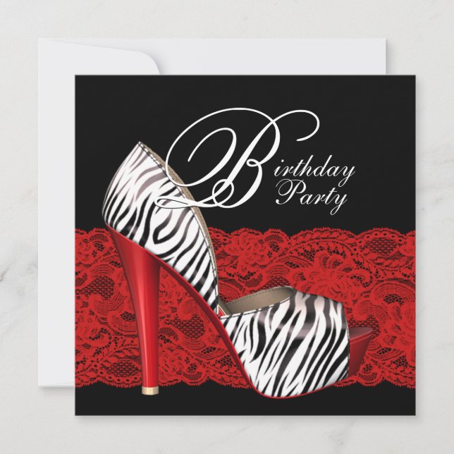 Rote Zebra-Party Einladungen mit High Heel Shoes (Vorderseite)