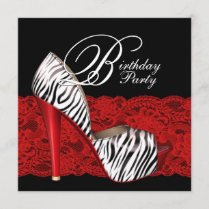 Rote Zebra-Party Einladungen mit High Heel Shoes