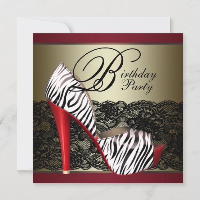 Rote Zebra-Party Einladungen mit High Heel Shoes (Vorderseite)
