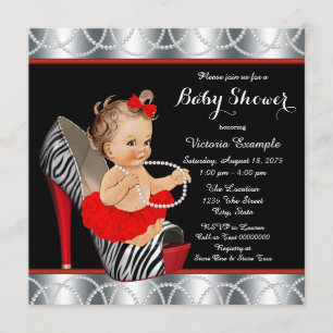 Rote Zebra-Perlen-Tutu-High-Heel-Schuh-Baby-Party Einladung
