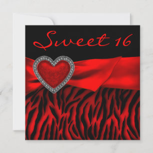 Rote Zebra Rot Herz Sweet 16 Party Einladung