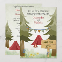 Rote Zelte und Campfire Woodland Camping Hochzeit