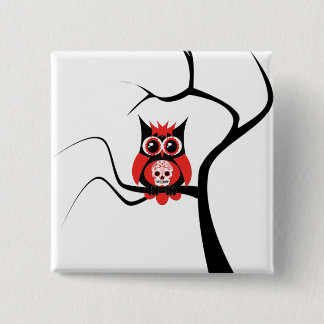 Rote Zuckerschädel-Eule im Baum-Knopf Button