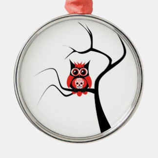 Rote Zuckerschädel-Eule in der Baum-Verzierung Ornament Aus Metall