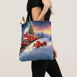 Rote Zug-Weihnachtsbaum-Feiertags-Tasche