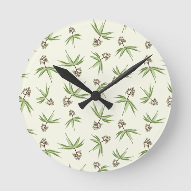 Rote Zweige in Creme einsetzen - nahtloses Muster. Runde Wanduhr (Vorderseite)