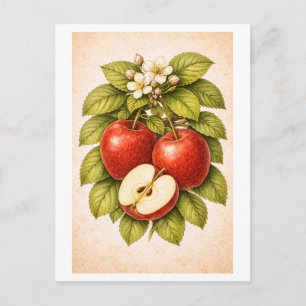 Roten Apfels im Stil einer Vintage-Botanik-Illustr Postkarte