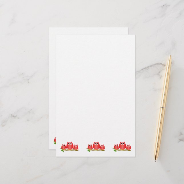 Roten Eulen Design Briefpapier (Vorderseite/Rückseite Beispiel)