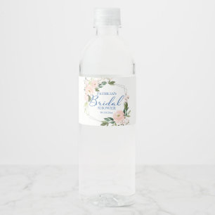 Röten Floral Blau Silber Geometrische Hochzeitsdus Wasserflaschenetikett