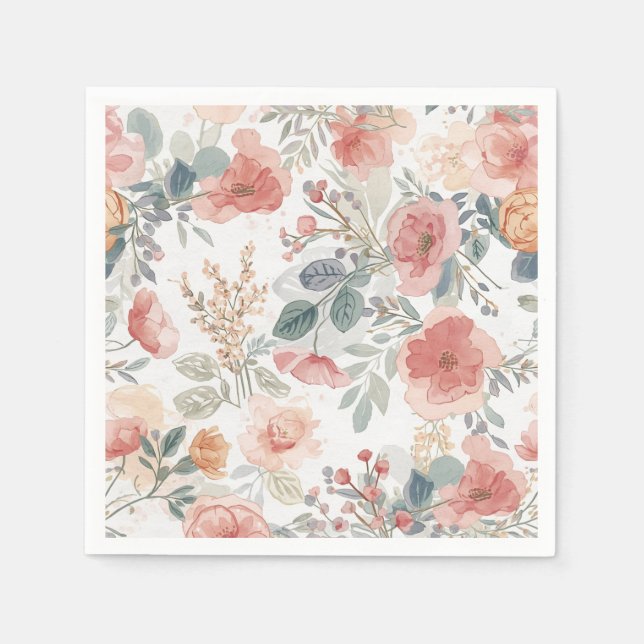 Röten Korallengarten Florales Wasserfarbenmuster Serviette (Vorderseite)