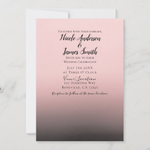 Röten Rosa & Schwarzes Ombre Modernes Chic Hochzei Einladung