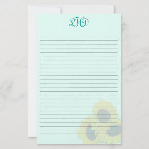 Röten Sonnenblumen Liniiertes Monogramm-Schreibpap Briefpapier