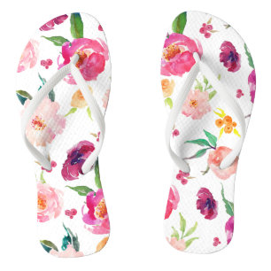 Röten und rosa Wasserfarbe-Pfingstrosen-Muster Flip Flops