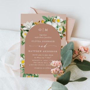Rötenbeige Florale Hochzeit   Gedämpfter Tonbogen  Einladung