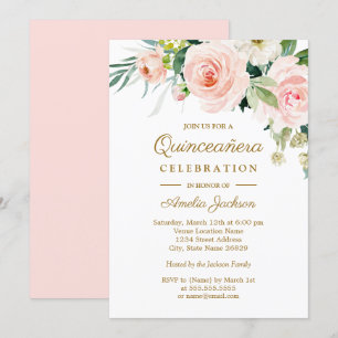 Rötender Rosa-Wasserfarben-Blumen-Quinceanera Einladung