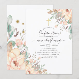 Rötenes Rosa Florales Mädchen Konfirmation Einladung