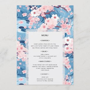 Rötenwellen Sakura-Blüten Moderne Hochzeit Menükarte