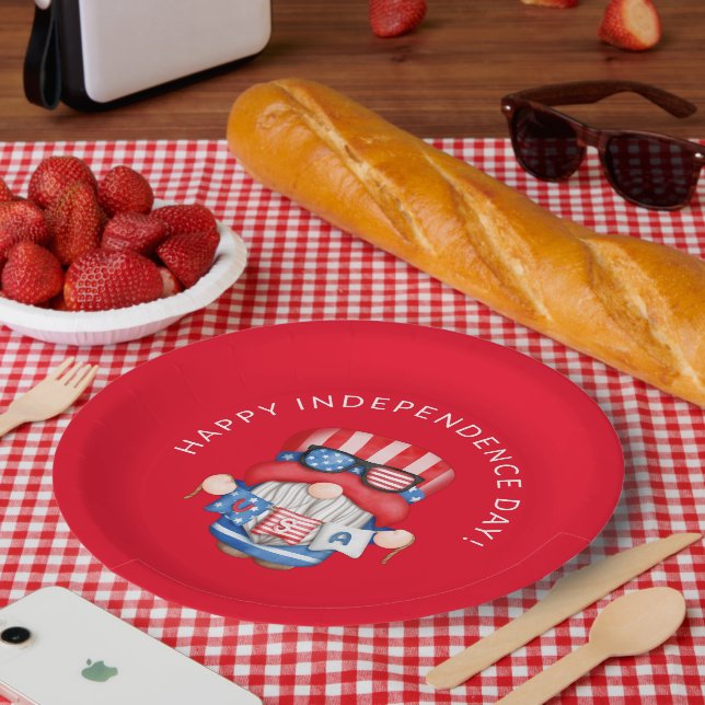 Roter 4. Juli Gnom Unabhängigkeitstag Party Pappteller (Picknick)