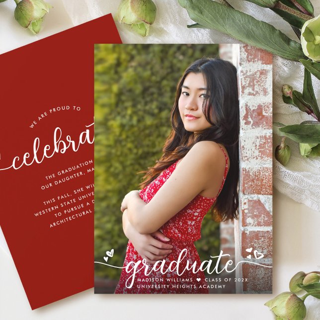 Roter Abschluss Foto Kalligrafie Herz Moderne Ankündigung (Von Creator hochgeladen)