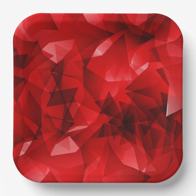 Roter abstrakter geometrischer Kristallhintergrund Pappteller (Vorderseite)