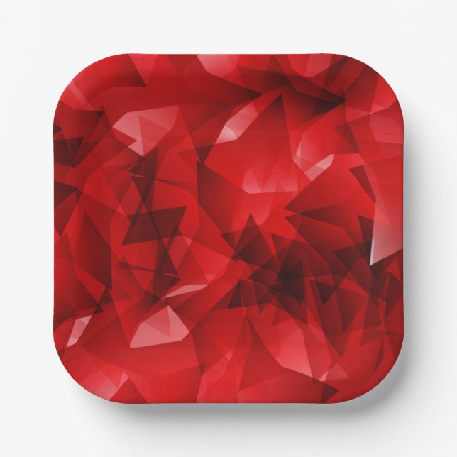 Roter abstrakter geometrischer Kristallhintergrund Pappteller (Vorderseite)