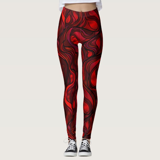 Roter abstrakter Regenbogen-Entwurf Leggings (Vorderseite)