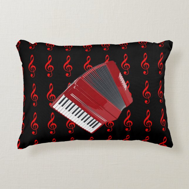 Roter Accordion, roter Treppenschuss auf schwarzem Zierkissen (Vorderseite)