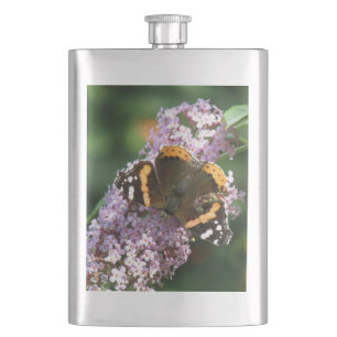 Roter Admiral Butterfly und Buddleia Flask Flachmann