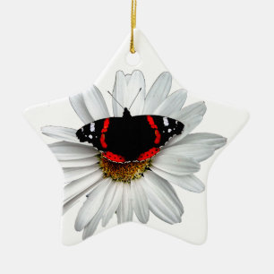 Roter Admiral Schmetterling auf Blume Keramik Ornament