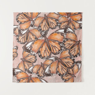 Roter Admiral Schmetterlinge Rosa Hintergrund Wandteppich