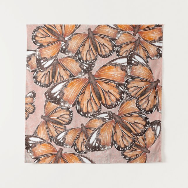 Roter Admiral Schmetterlinge Rosa Hintergrund Wandteppich (Vorderseite)