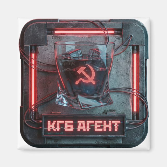 Roter Agent Vodka Shot Cyberpunk Magnet (Vorne)