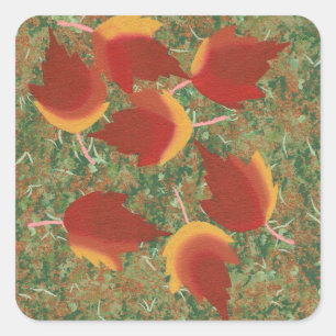 Roter Ahorn im Herbst Abstrakt auf Gras Quadratischer Aufkleber